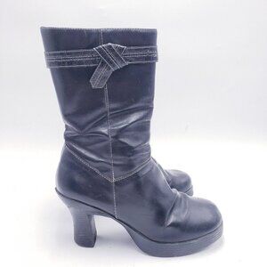 90s Y2K Xhilaration Chunky Mid-Calf Boots Black‎ Faux Leather Womens 8.5